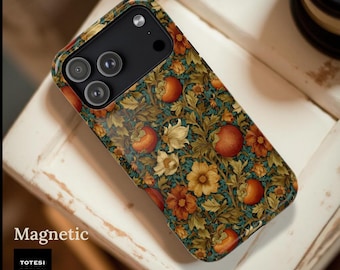 Vintage Orange Floral Fall Phone Case | Magnetic Impact-Resistant Case