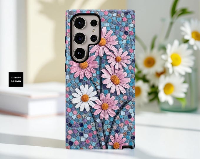 Pretty Daisy Boho Chic Art Samsung Galaxy S25 S24 S23, iPhone 16 15 14 13 12, Whimsical Cute Artsy, tough sturdy protective  phone cover