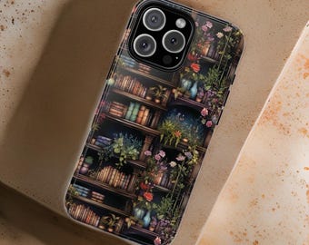 iPhone 16 Pro Max Plus Book Case Shelves Garden Winter Whimsical Dark | sturdy tough case| Glossy or Matte