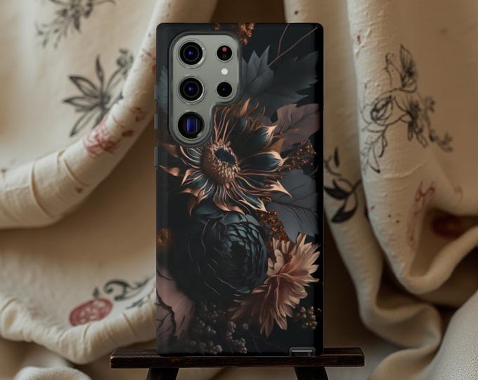Dark Floral Academia Tough Phone Case: Gothic Style, Glossy or Matte