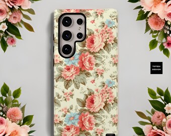 Floral pretty Phone cases her Vintage Shabby Chic iPhone 16 15 14 13 12 Pro Max Plus, Samsung Galaxy S25, S22, S23 S24 Plus Ultra