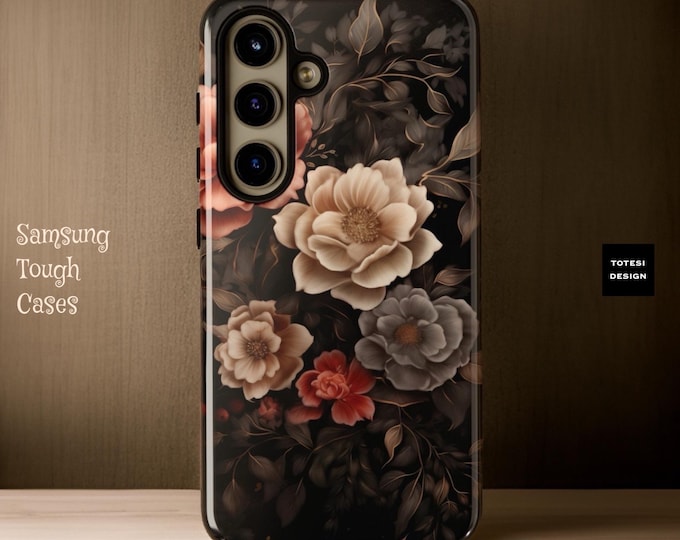 Dark Goth Romantic Floral Samsung Galaxy Tough Case S24 S23 S22 S21 Ultra Plus| ornamental Victorian Gothic Black | Glossy Matte