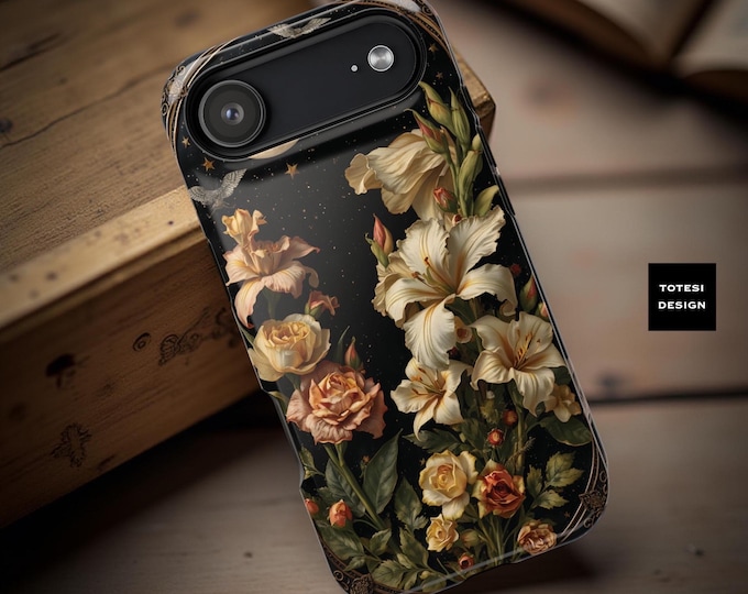 Dark nouveau flowers nature iPhone Magnetic Magsafe Tough Case, Dark Academia Gift, sturdy protection