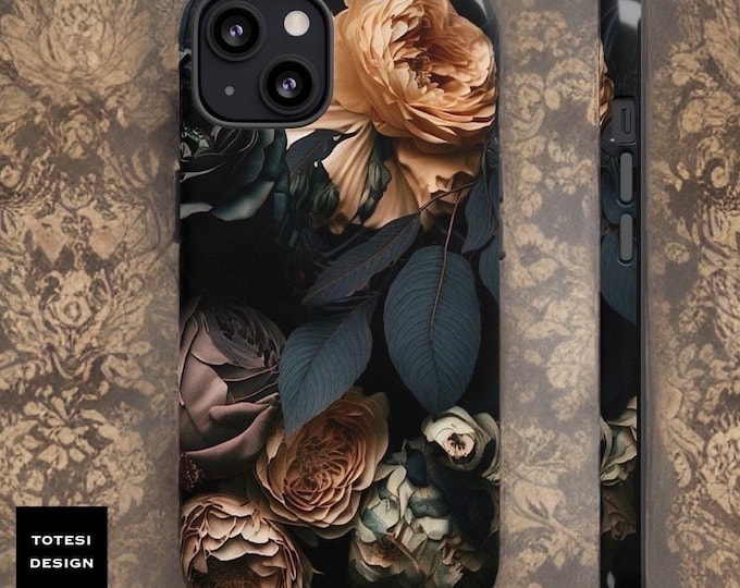 Dark Academia Floral iPhone Case, Gothic Botanical Tough Phone Cover