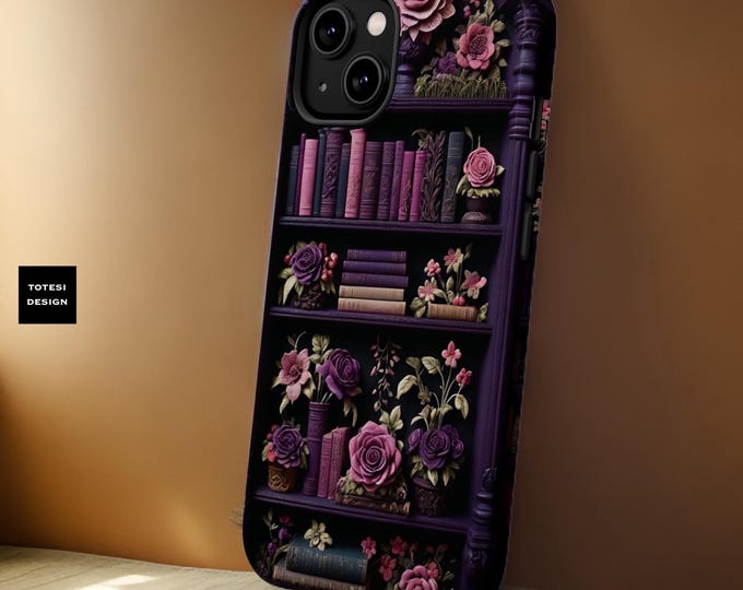 Magnetic Tough Cases, Cute Floral Pink Purple Book Lover, iPhone Comp, Matte Glossy, MagSafe, 16 15 14 13 Pro Max Plus, Tough Case