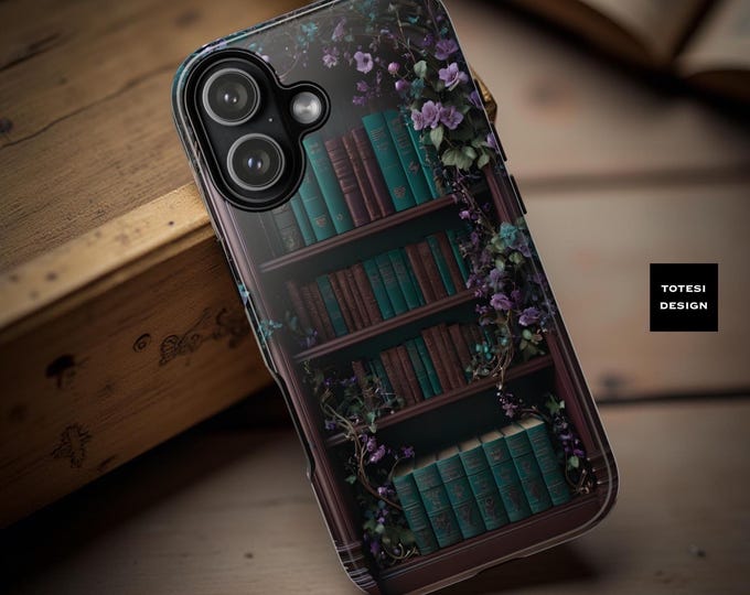 Gothic Dark Academia Flowers  Bookshelf Bookish Samsung iPhone  Tough Phone Case