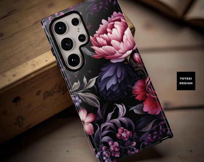 Gothic Floral iPhone & Samsung Tough Case: Dark Purple Academia