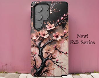 Pink Flowers Cherry Blossoms S25 S24 S23 Plus Ultra Phone Cases Samsung Galaxy Tough iPhone Cases 16 15 14 13 12 Pro Max Plus