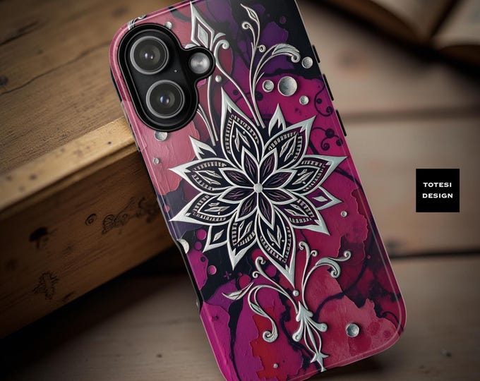 Pink Artistic floral Mandala Tough iPhone Case, Samsung iPhone Google