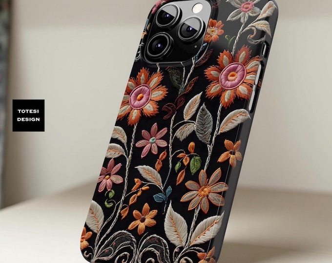 Slim iPhone Cases - Boho dark floral, unique art, Trendy Smartphone, 16 15 14 14 Pro Max Plus, iPhone protection cover
