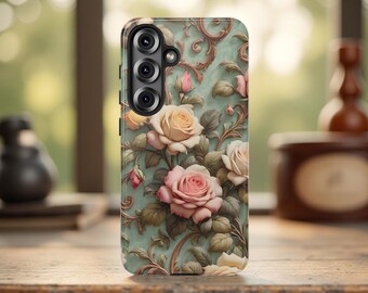 French Floral Tough Phone Case: Vintage Botanical Design