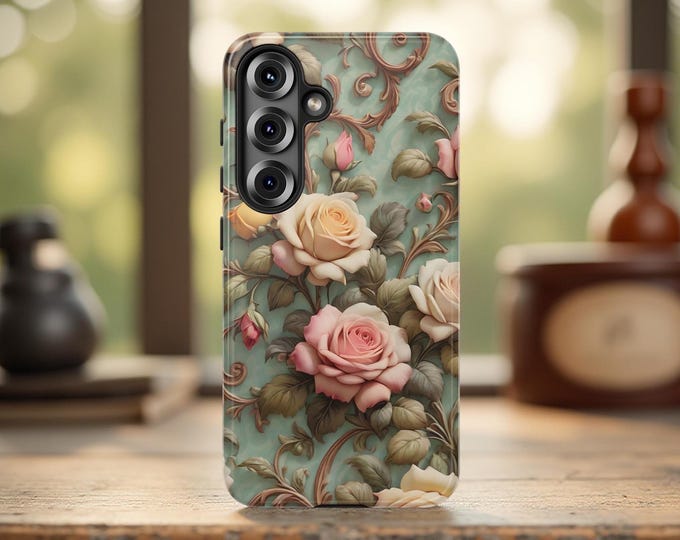 Phone Case French Floral Botanical IPhone tough case 16 15 14 13 12 11 Pro Max Plus Mini, Samsung Galaxy S25 S24 S23 Plus, Glossy or Matte