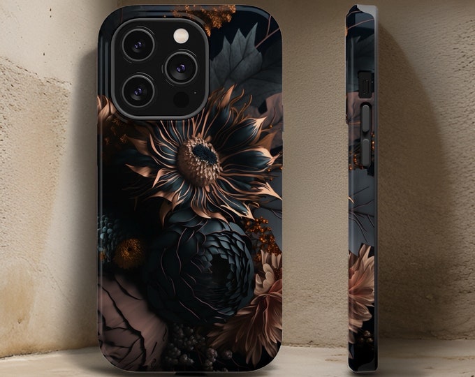 Black Dark Moody Floral Academia Gothic Magnetic iPhone Tough Case 16 15 14 13 Pro Max Plus Mini | Glossy or Matte
