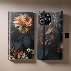 Funda para iPhone 11, 12, 13, 14, 15, 16 Pro Max Plus, Samsung Galaxy, con diseño floral gótico victoriano ornamental y tarjetero