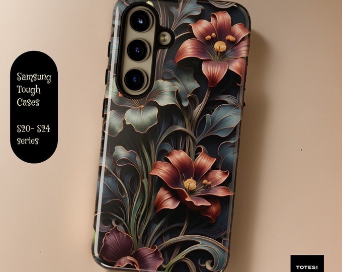 Dark Floral Goth Nouveau Aesthetic |Samsung Galaxy Dual Layer Protective Tough Case S24 S23 S22 S21 S20 Plus Ultra| Glossy or Matte