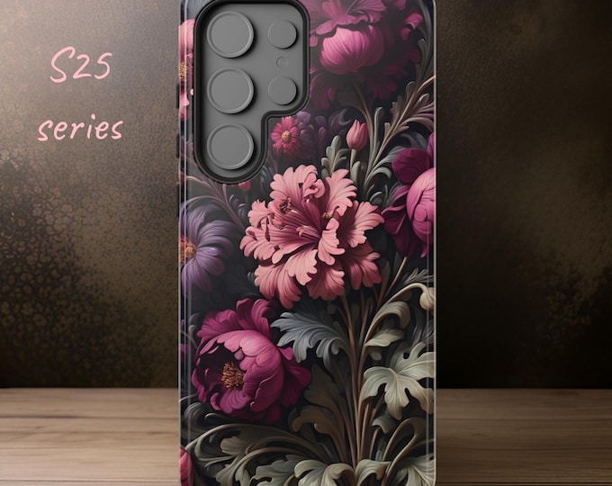 Floral Tough Cases, Phone Cover for iPhone Samsung Galaxy, Dark Moody Art, Glossy or Matte, S25 S24 S23 S22 Plus Ultra, 16 15 14 13 12 Pro