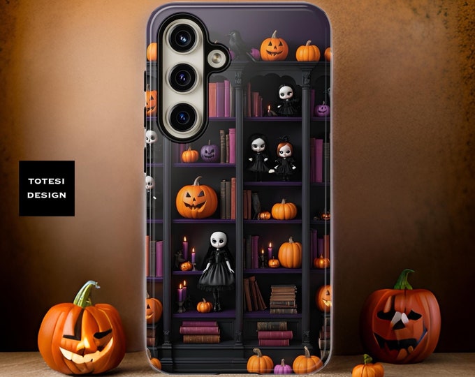 Cute Gothic dolls Dark Academia Halloween Bookcase Fall Samsung Galaxy Tough Phone Cases S24 S23 S22 S21 Plus Ultra  Glossy or Matte