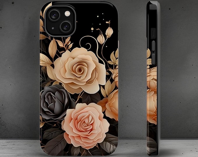 Black dark floral roses Magnetic  Dark Floral iPhones 13 14 15 16 Pro Max Plus Mini | Glossy Matte | Birthday gift her