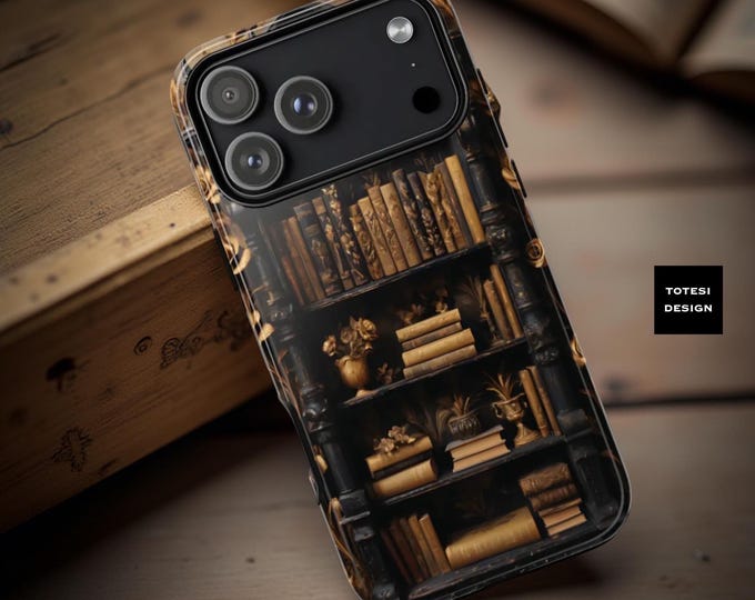 Vintage Bookshelf Phone Case: Gothic Library Bookworm Gift