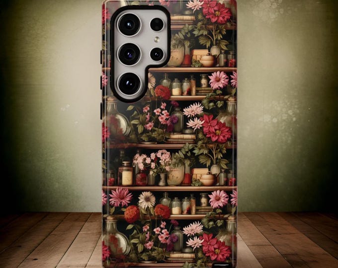 Vintage floral boho book shelves apothecary aesthetic| Samsung S25 S24 S23 iPhone 16 15 14 13 12 11 Pro Max Plus Mini Tough Case