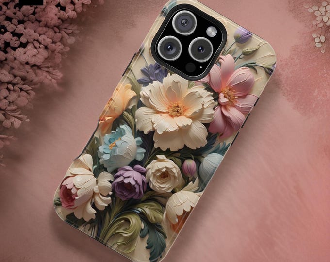 Phone Case, Chic Flower Art, iPhone 16 15 14 13  Pro Max Plus, Gift for Gardner Mom Xmas, Magnetic Tough Cases