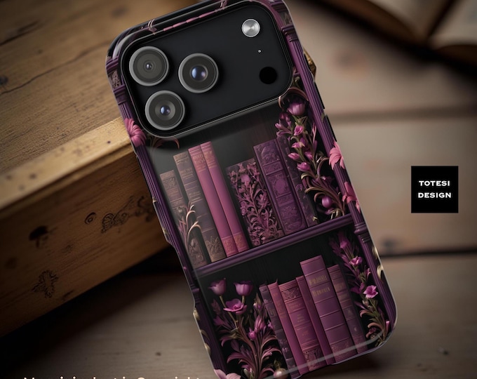 Dark Academia Bookshelf iPhone Case: Pink Floral MagSafe Tough Case