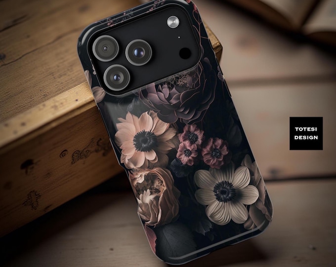 Gothic Dark Flowers MagSafe iPhone Case: Glossy or Matte Finish