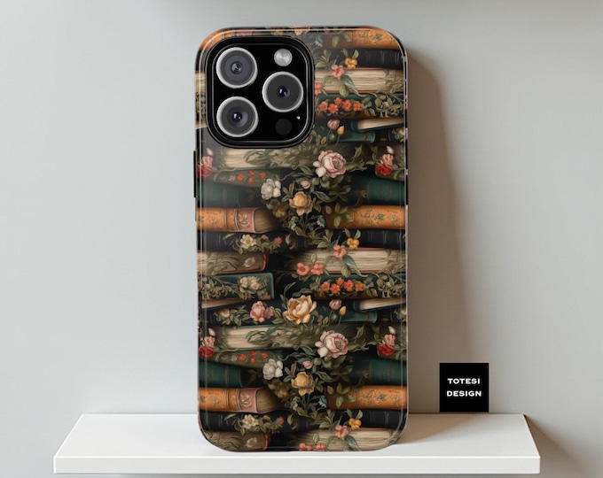Vintage floral old books tough phone case Samsung S25 S24 S23 S22 S21 Plus Ultra |iphone 16 15 14 13 12 11 Pro Max Plus |Glossy or Matte