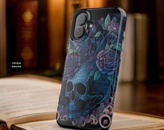 Gothic Roses Skulls Tough Case - iPhone MagSafe, 13 14 15 16 Pro Max Plus Mini | Magnetic Phone Cover, Protective Cover