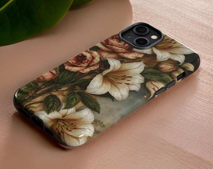 Phone Cases, Vintage Floral iPhone Samsung Art Nouveau Glossy Matte, Birthday Gift Mom Friend, Tough Protective Cover, Unique Custom Case,