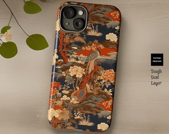 Vintage Asian cloisonné art aesthetic tough iPhone case | 16 14 13 12 11 Plus, Pro, Pro Max | Samsung S24 S23 Google PixelGlossy or Matte