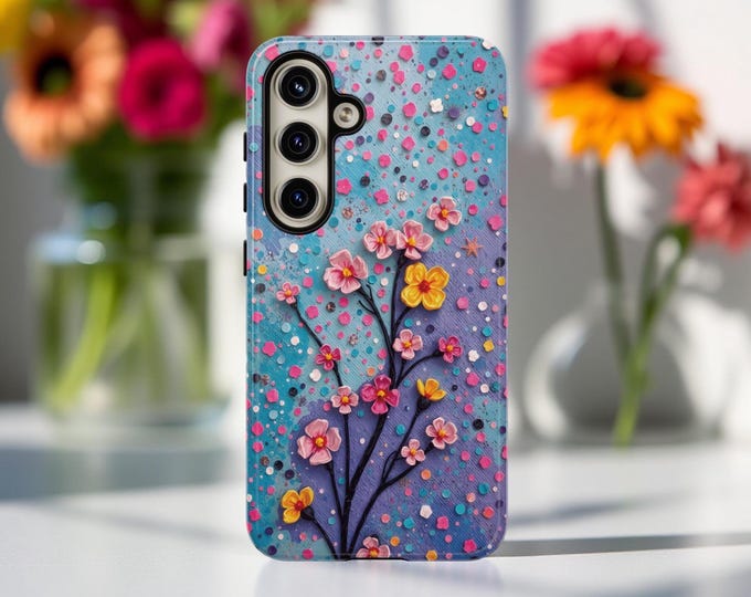 Abstract Art Unique Flower aesthetic Phone Case, Flower Modern Art Tough Case for iPhone Samsung, Gift for Her, Spring Floral Whimsy Boho