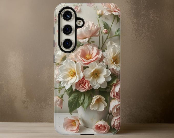 Boho Pretty Samsung Galaxy  Tough Case, Soft Pink Floral Art, Shabby Chic Phone Cover, S25 S24 S23, Still Life Floral, Gift for Her,