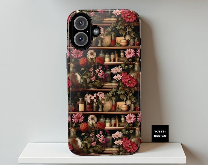 Vintage floral boho book shelves apothecary aesthetic| Samsung S25 S24 S23 iPhone 16 15 14 13 12 11 Pro Max Plus Mini Tough Case
