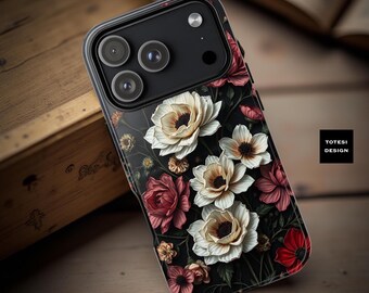 Dark flowers boho chic unique art Samsung Galaxy iPhone tough Dual layer tough