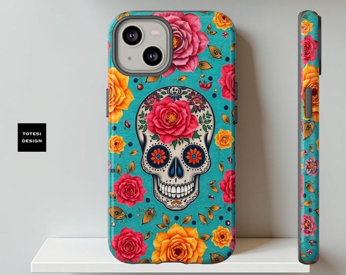 Summer Floral Skull Art Phone Case, Vibrant Floral Protective Cover, Day of the Dead Gift, Unique Tech Accessory, Phone Accessories