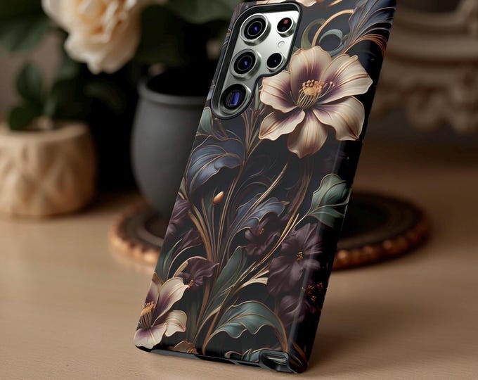 Dark Academia Floral Samsung Galaxy iPhone Phone Case: Floral Art Nouveau Style