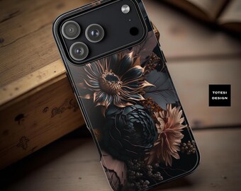 Dark Floral Academia Tough Phone Case: Gothic Style, Glossy or Matte
