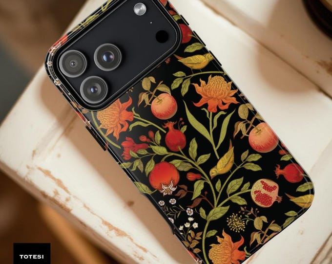 Dark Botanical Fruit Phone Case: Vintage Victorian Style, Tough Dual Layer