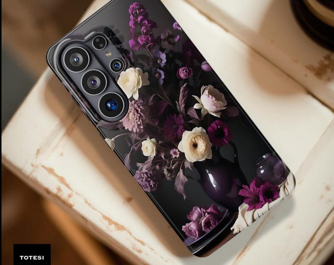 Dark Floral Academia Elegant Purple Magnetic Phone Case | Impact-Resistant Dual-Layer
