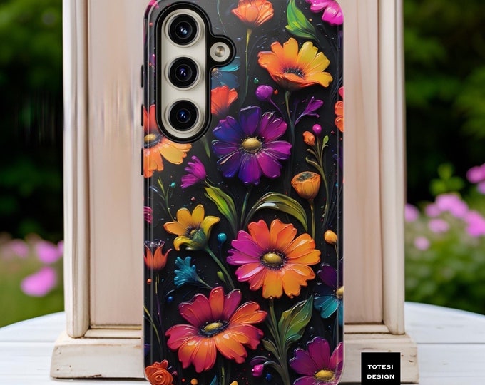 Bold Unique Floral Art aesthetic Samsung Galaxy Tough Case S25 S24 S23 S22 S21 Plus Ultra| iPhone 16 15 14 13 12 11 Pro Max Birthday gift
