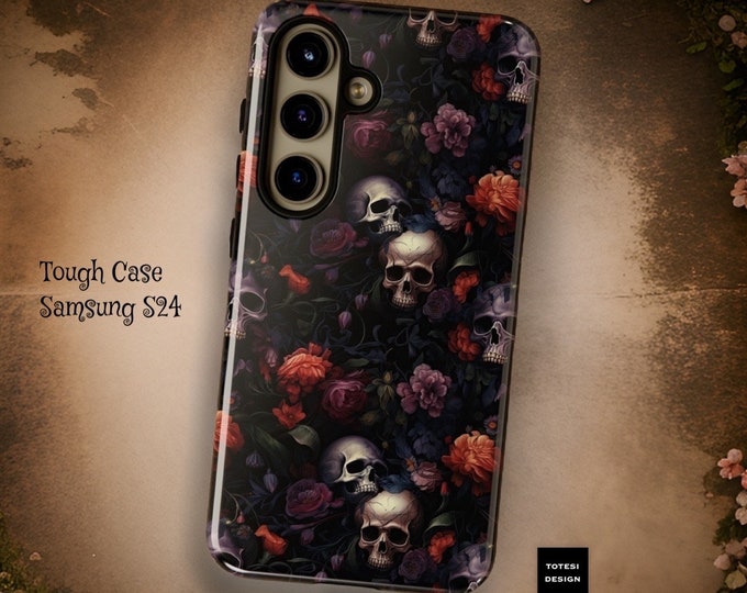 Dark skulls gothic floral Samsung S24, S23, S22 plus ultra  |Tough sturdy dual layer cases | Glossy or Matte