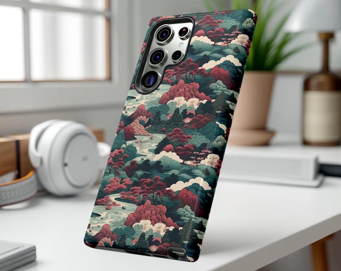Traditional Japanese landscape  phone case Green Landscape Art Trees Nature aesthetic| Samsung Galaxy iPhone Google Pixel Case| Gift for Mom