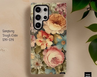 Vintage Floral Samsung Case: Pastel Flower Art, Tough Protective Cover