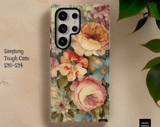 Vintage pastel pretty floral art tough phone case Samsung S23 S22 S21 Plus Ultra |Glossy or Matte