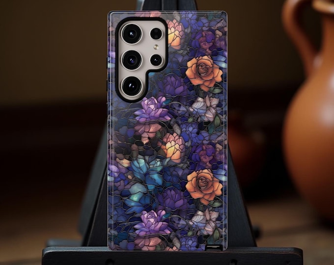 Floral Dark Purple Mosaic Art Aesthetic | Samsung Galaxy S25 S24 S23  iPhone 17-11 | Glossy or Matte