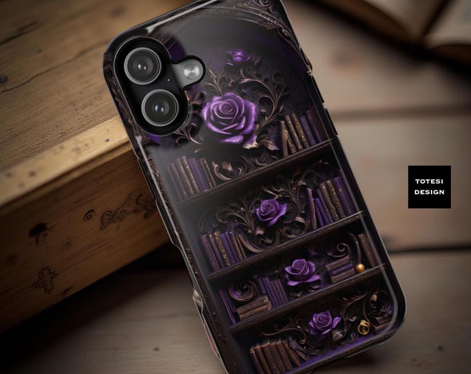 Dark Academia iPhone MagSafe Case: Goth Bookshelf Library Design