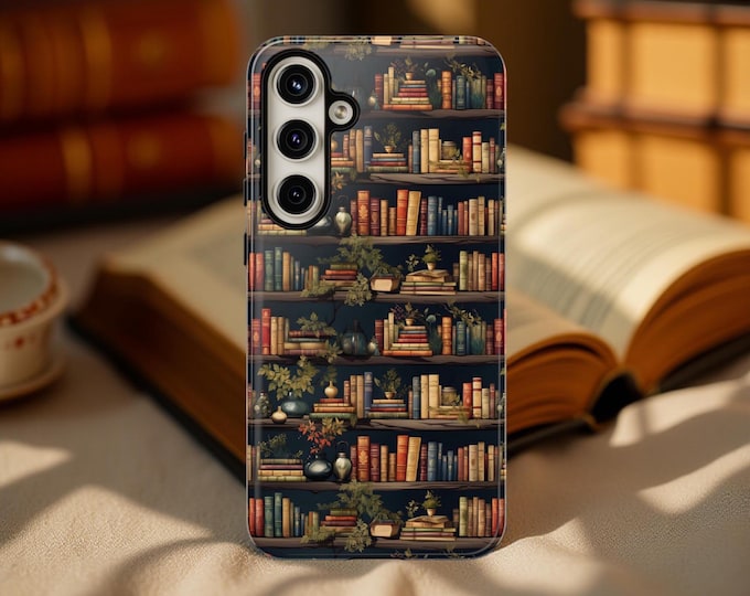 Book Shelves iPhone Samsung Phone Case Garden Winter Whimsical Dark Academia 16 15 14 13 12 11 S25 S24 S23 S22 Ultra Plus Pro Max