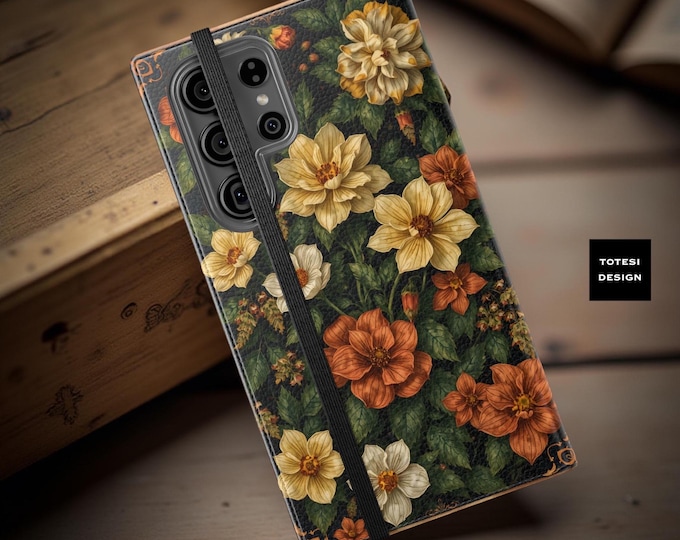 Botanical Art Nouveau Floral Faux Leather Wallet Phone Case