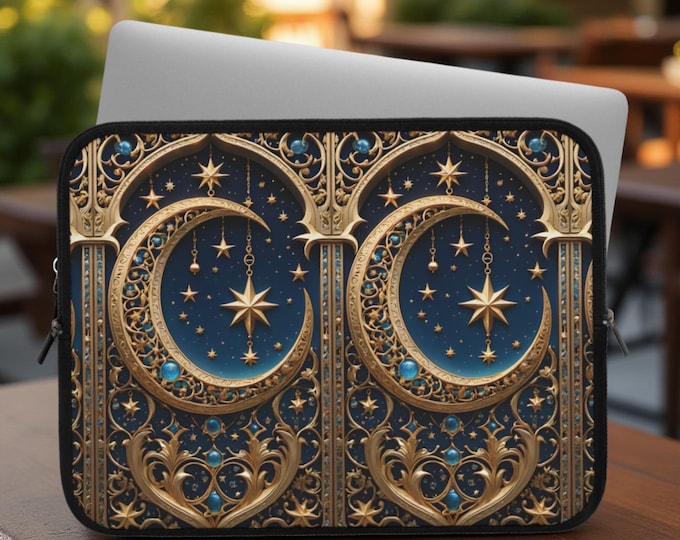 Celestial Stars Moon Laptop iPad Sleeve, Padded Mac Cover, Magical Gift for Her, Protective Tech Case, iPad Kindle Sleeve, Gift daughter